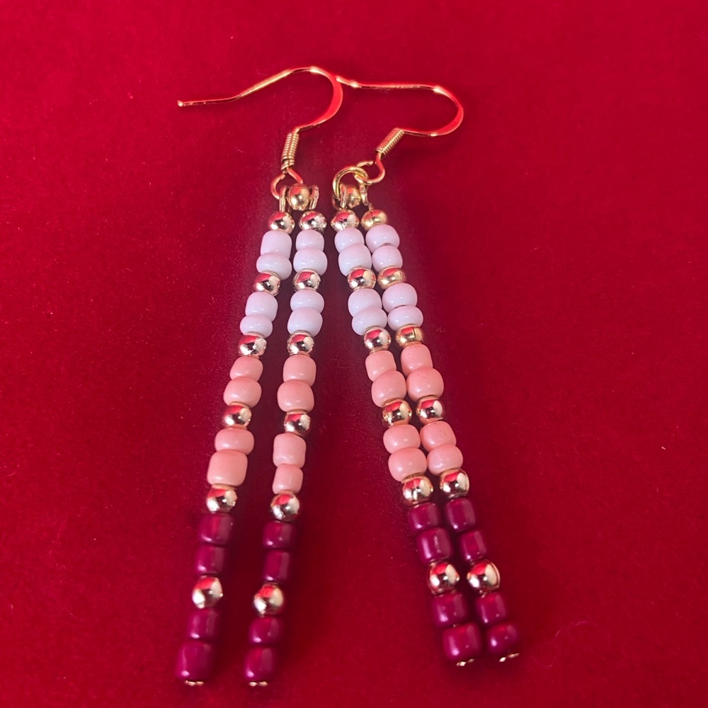 Drop bead ombre earrings red, pink and white handmade vacation